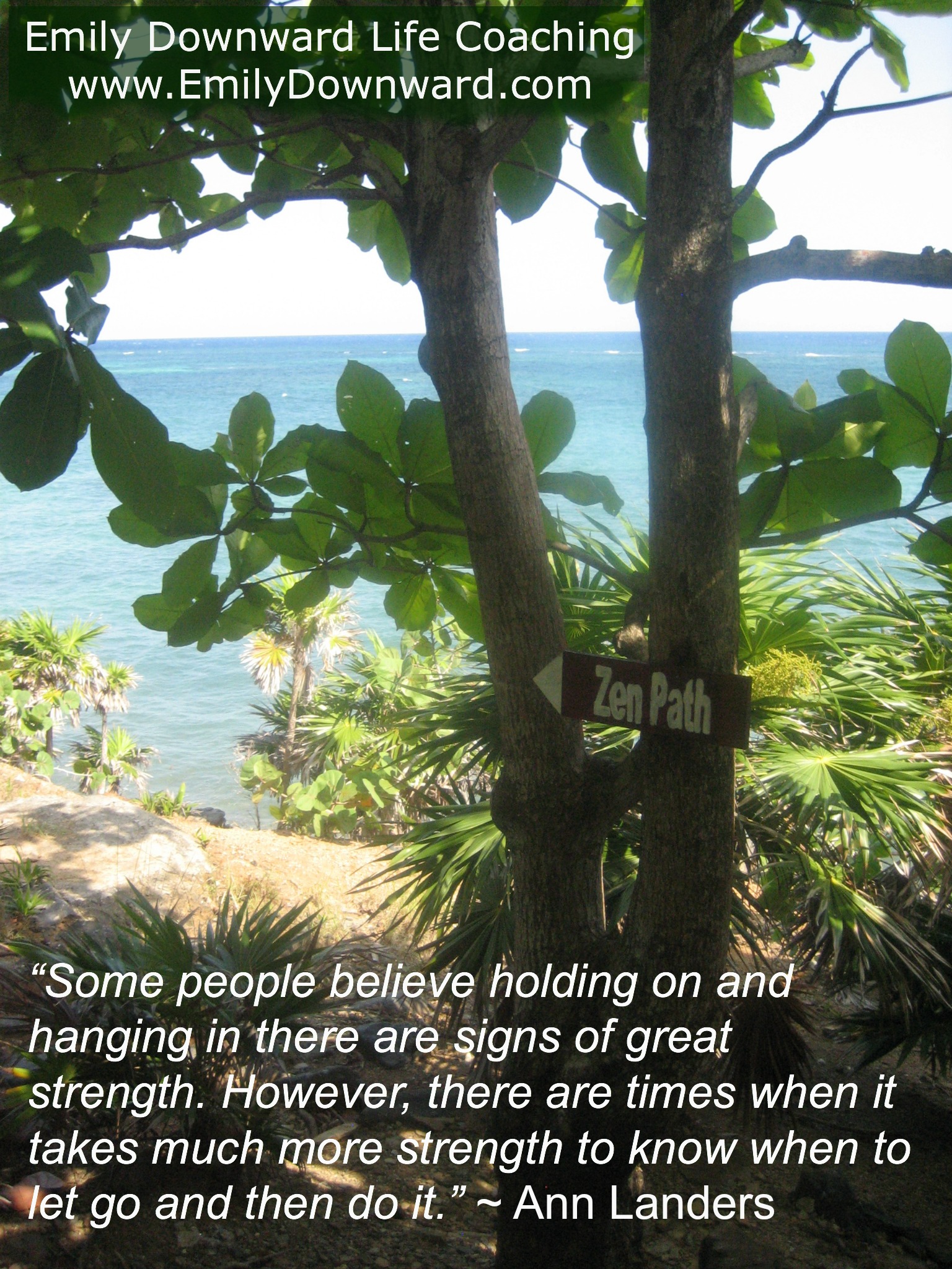 “Some people believe holding on and hanging in there are signs of great strength. However, there are times when it takes much more strength to know when to let go and then do it.” ~ Ann Landers