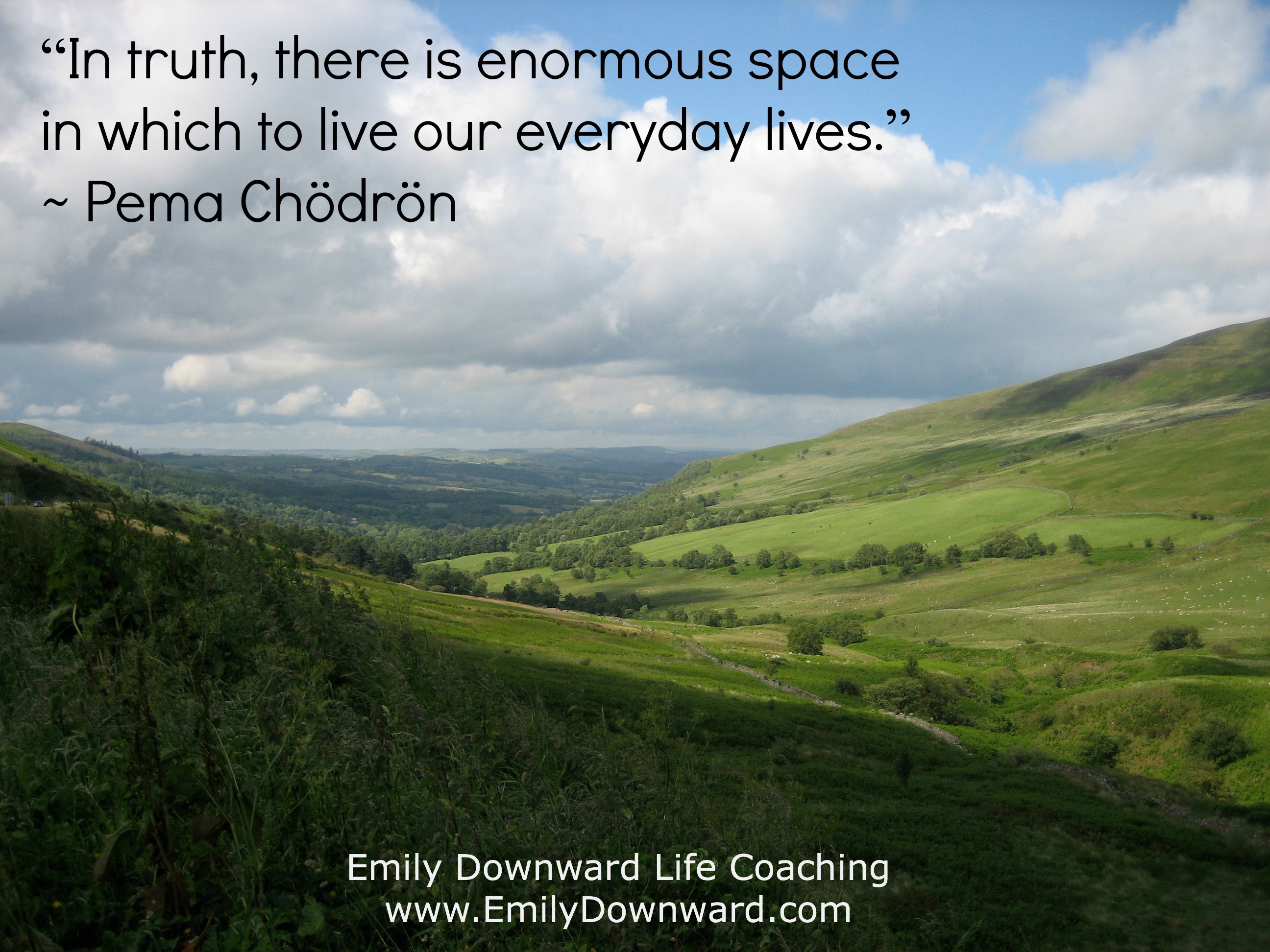  “In truth, there is enormous space in which to live our everyday lives.” ~ Pema Chödrön